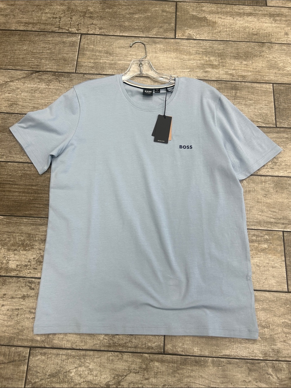 100% Authentic BOSS by Hugo Boss Men's Light Blue Logo Crew Neck T-Shirt NWT